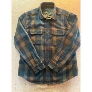 Jeremiah Wool Blend Flannel Over Shirt Layer Medium Blue Brown Granola Gorpcore